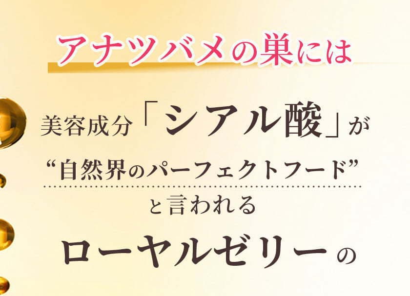 アナツバメの巣には美容成分「シアル酸」が“自然界のパーフェクトフード”と言われるローヤルゼリーの…